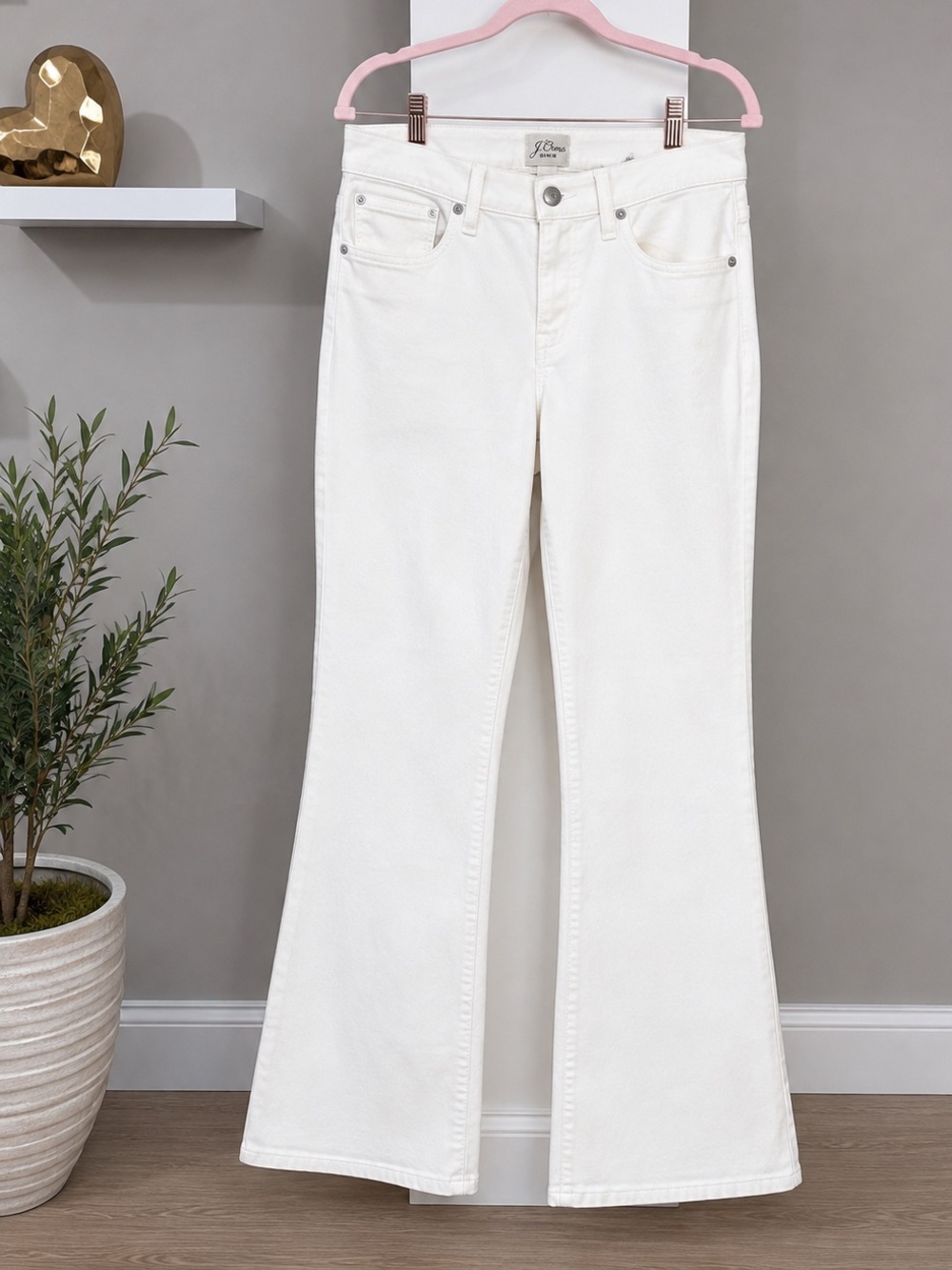 J.Crew Curvy Full Length Demi-Boot Jeans Size 29 White High Rise Stretch Denim